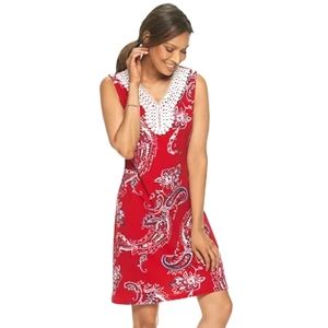 Dana Buchman Sleeveless White Lace Sheath Dress Red Paisley Size XL